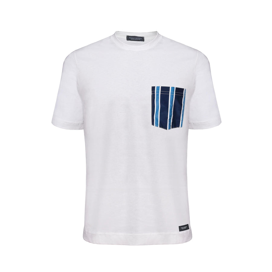 ﻿Paolo Pecora T-Shirt Bianca con Taschino A Righe