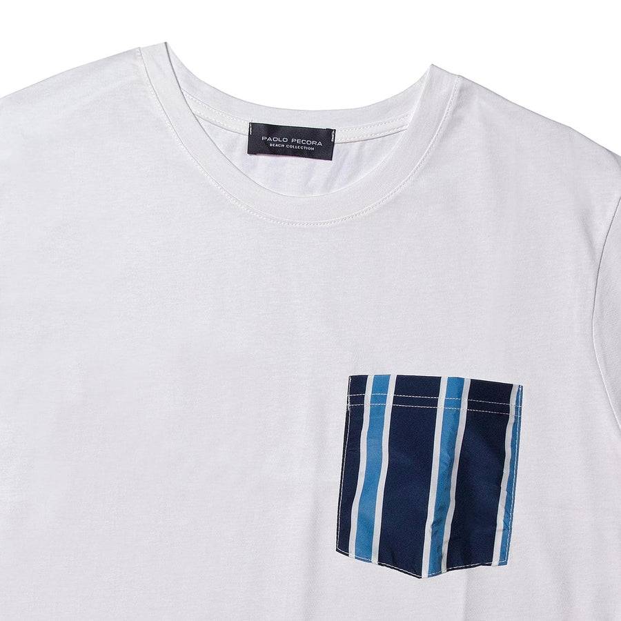 ﻿Paolo Pecora T-Shirt Bianca con Taschino A Righe Soddisfazione Garantita