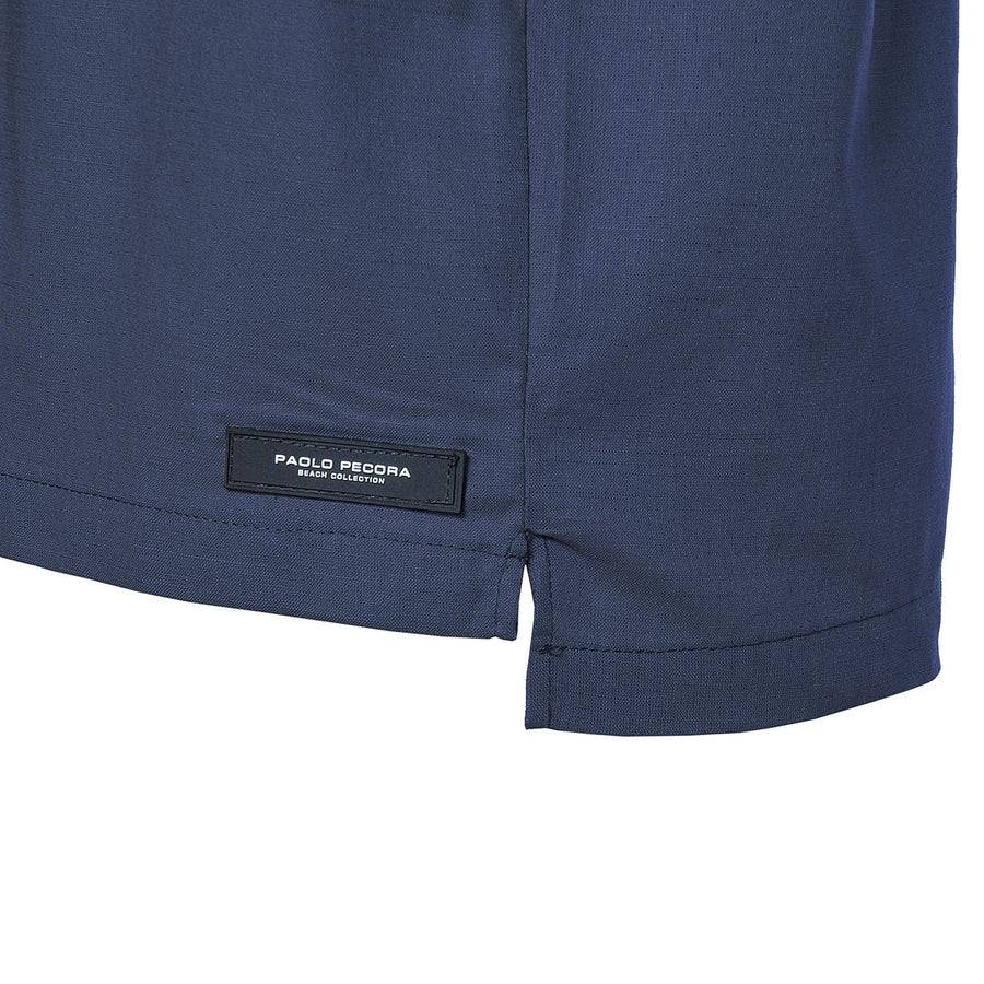 Paolo Pecora Camicia Regular in Lino Blue Navy con Bottoni Madreperla Qualità Garantita