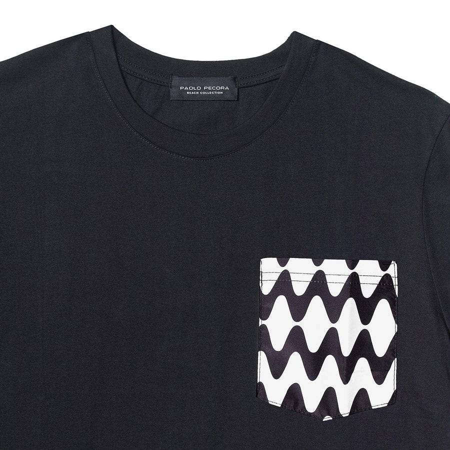 Paolo Pecora T-Shirt Girocollo Nera con Taschino Onda Sottocosto