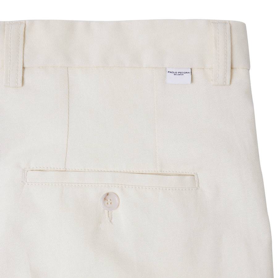 Paolo Pecora Bermuda Sartoriale in Tela di Cotone Lino - Bianco Qualità Garantita