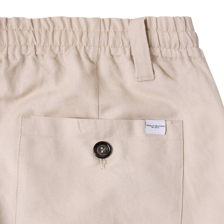 Paolo Pecora Pantalone in Tela di Cotone Lino - Sabbia Presa