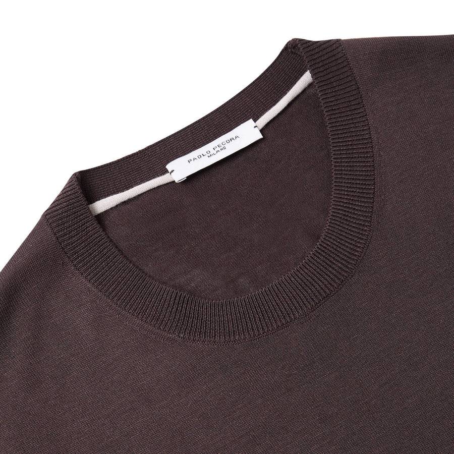 Paolo Pecora Maglia Girocollo in Seta Cotone Extrafine - Ebano Economico