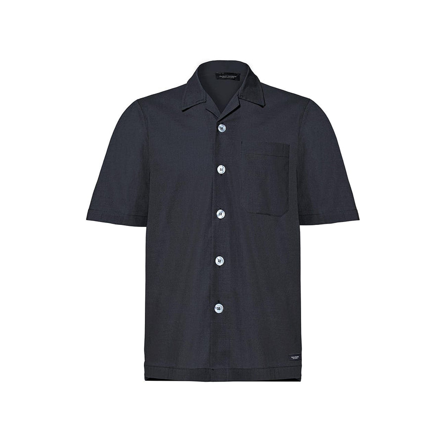 Paolo Pecora Camicia Regular in Lino Nero con Bottoni Saldi Di Fabbrica