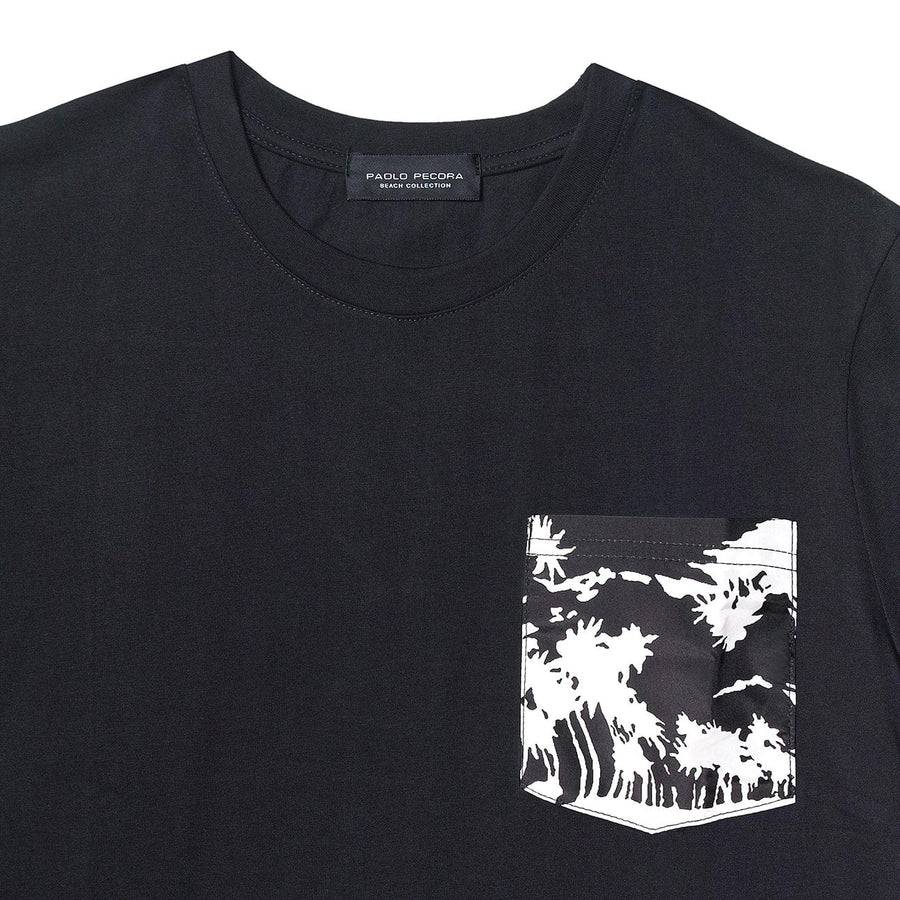 Paolo Pecora T-Shirt Girocollo Nera con Taschino Stampato Vendite Flash