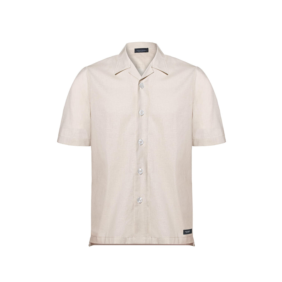 Paolo Pecora Camicia Regular in Lino Beige con Bottoni Nuova