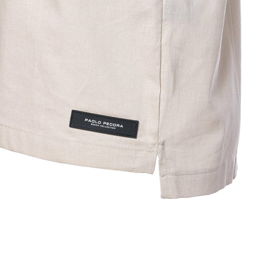 Paolo Pecora Camicia Regular in Lino Beige con Bottoni Nuova