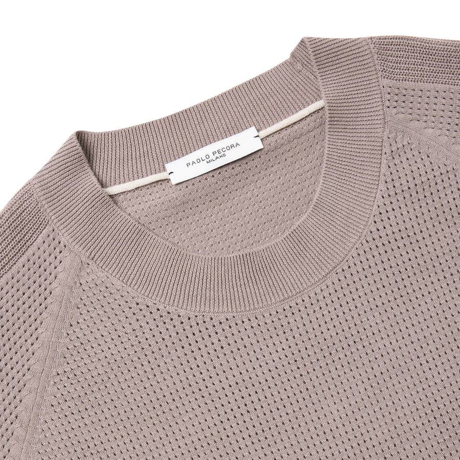 Paolo Pecora Maglia in Cotone Crepe Extrafine - Tortora Lavorazione Traforo Italia