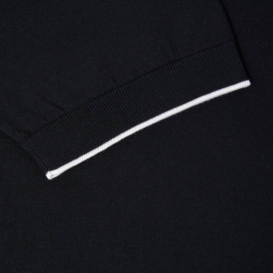 Paolo Pecora Maglia Girocollo in Cotone Extrafine - Nero con Dettagli Bianchi Qualità