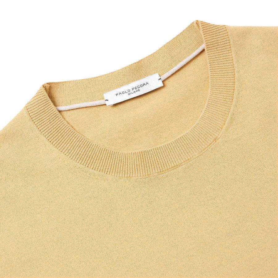 Paolo Pecora Maglia Girocollo in Puro Cotone Extrafine - Curry Saldi Di Fabbrica
