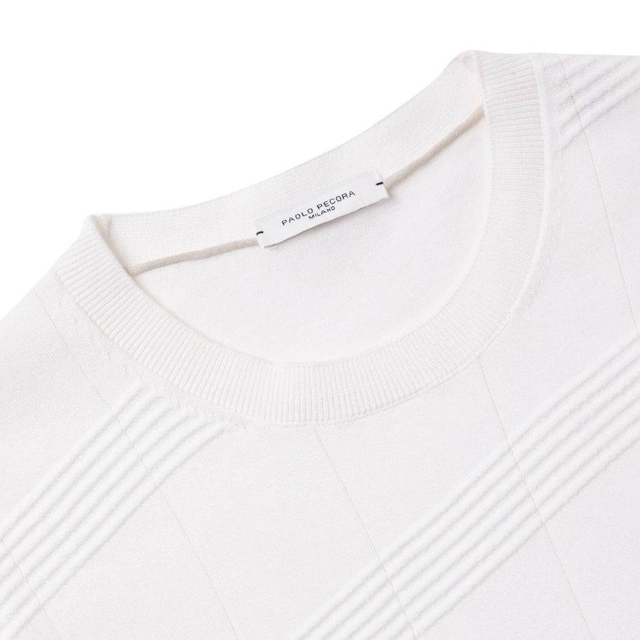 Paolo Pecora Maglia in Cotone Crepe Extrafine - Bianco Motivo Diagonale Presa