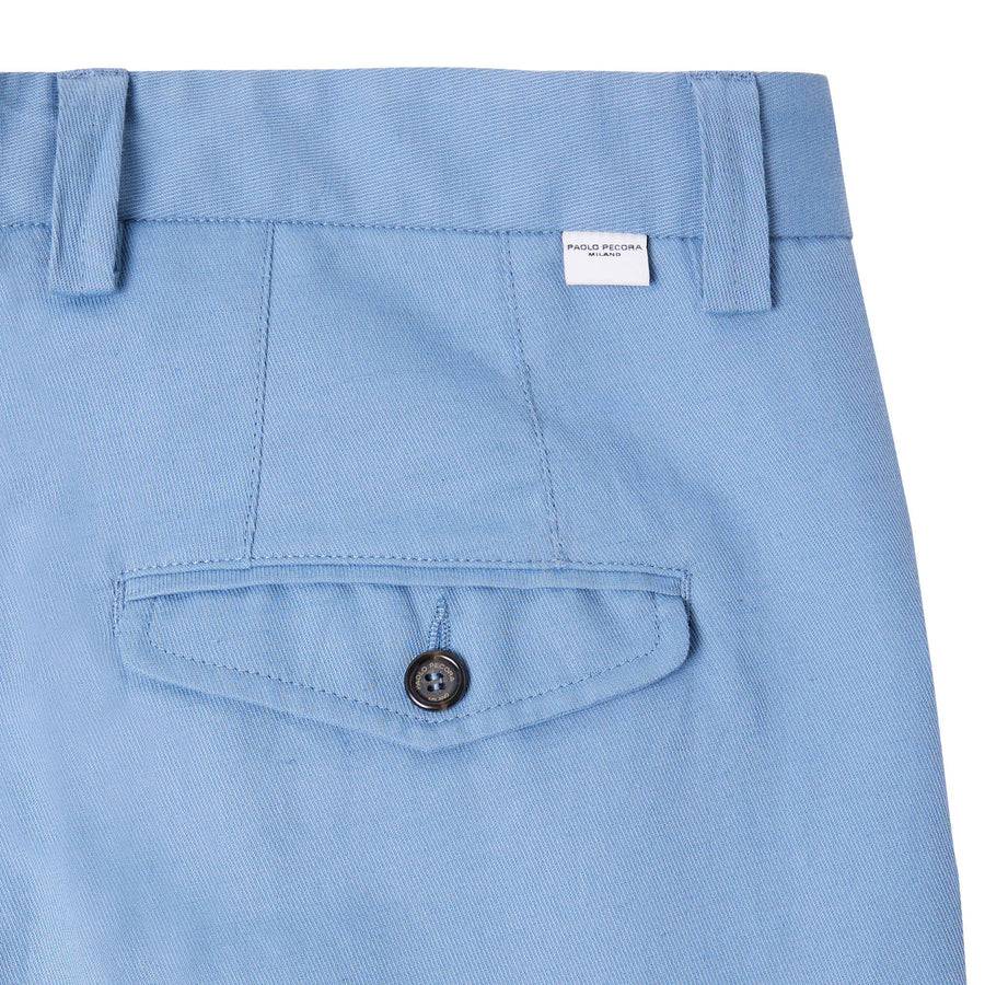 Paolo Pecora Chino in Tela di Cotone Lino - Azzurro Sconto