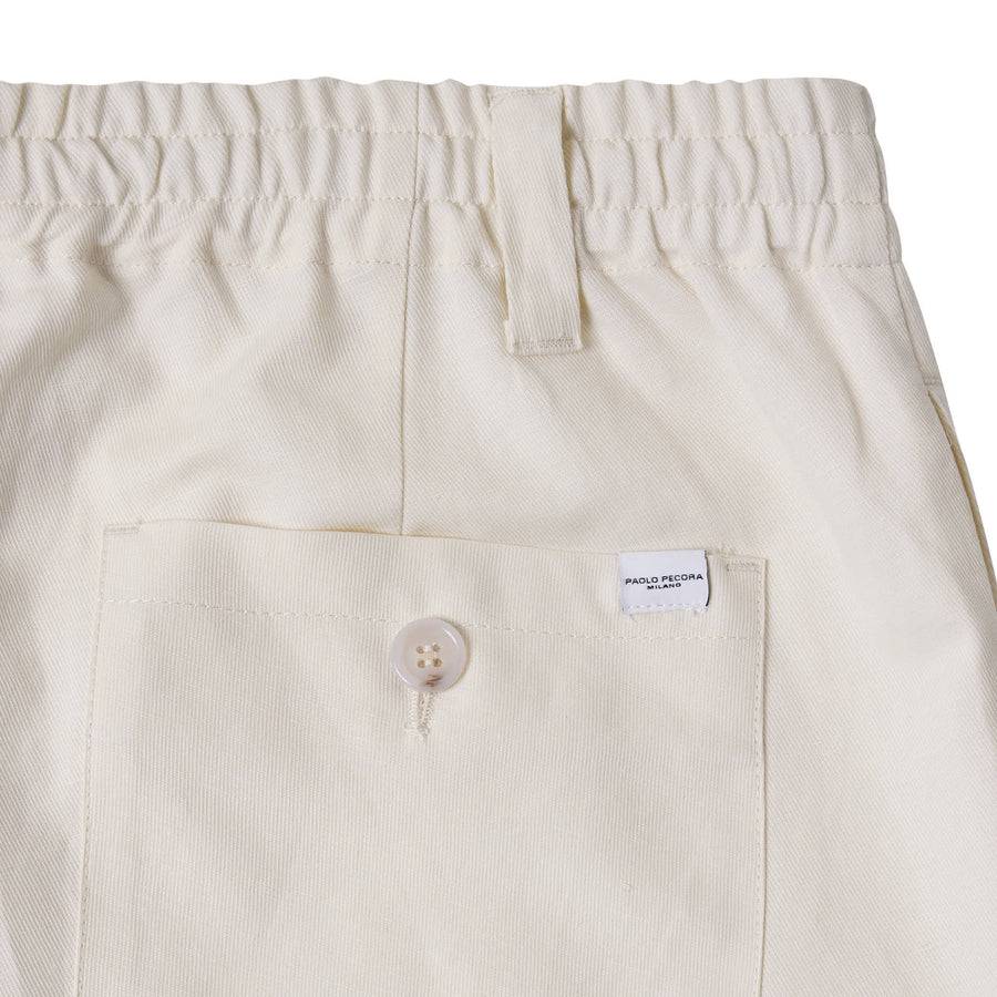 Paolo Pecora Pantaloni in Tela di Cotone Lino - Bianco Ecru Offerta