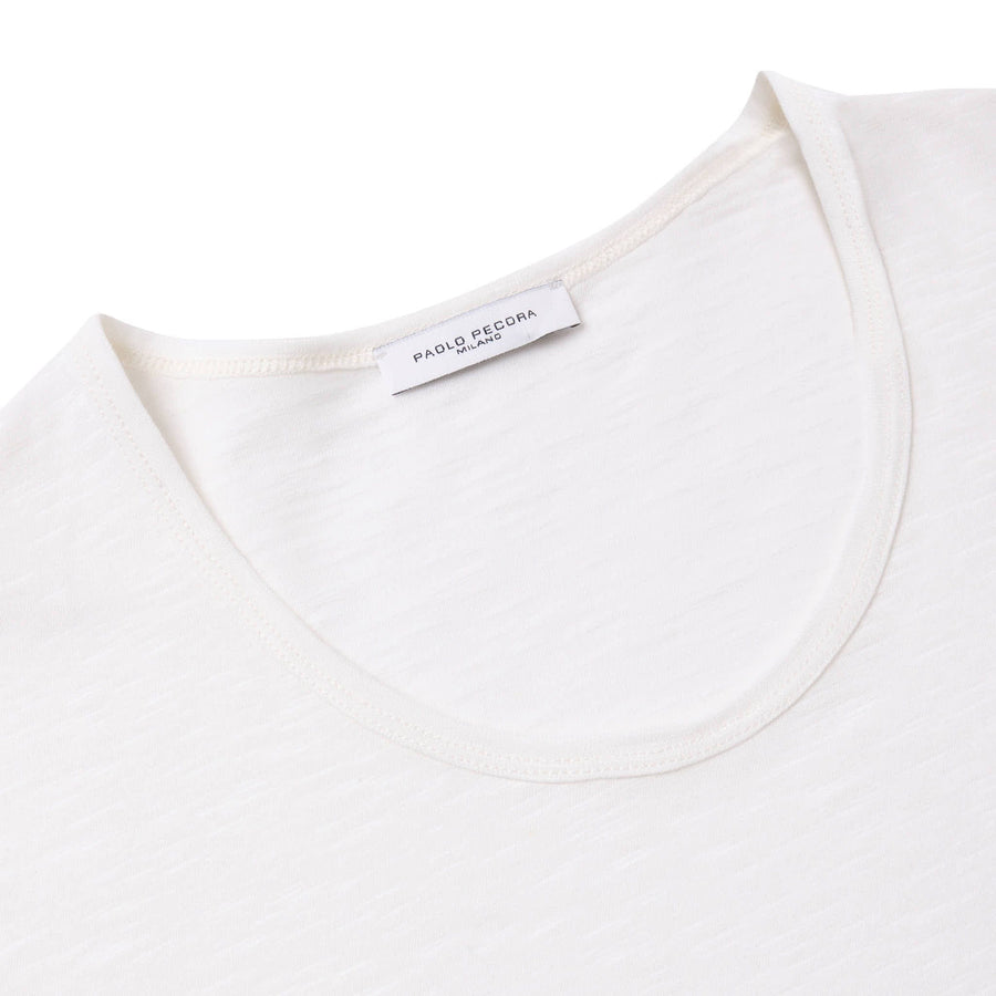 Paolo Pecora T-shirt Jersey Cotone Lino - Bianca Economico