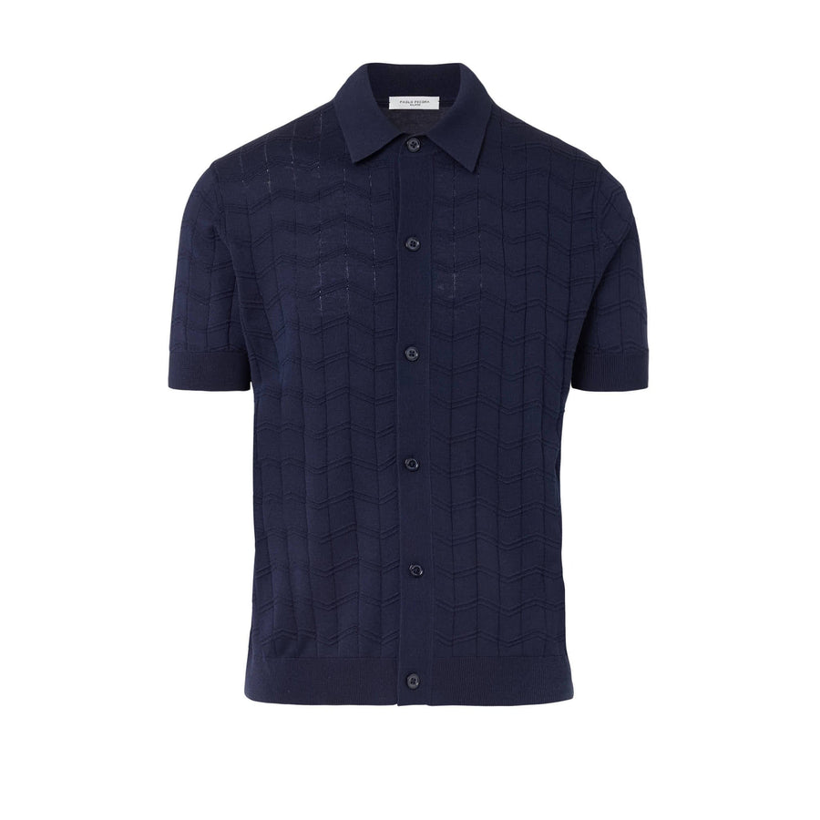 Paolo Pecora Polo Manica Corta in Seta Cotone Extrafine - Blu Navy Saldi