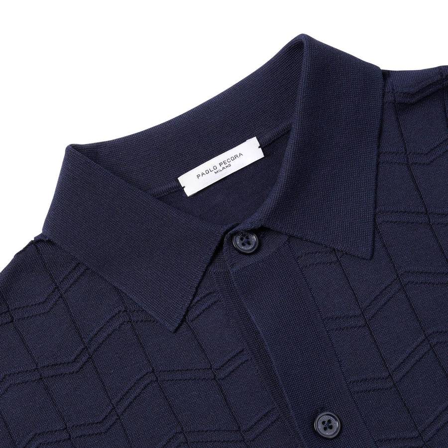 Paolo Pecora Polo Manica Corta in Seta Cotone Extrafine - Blu Navy Saldi