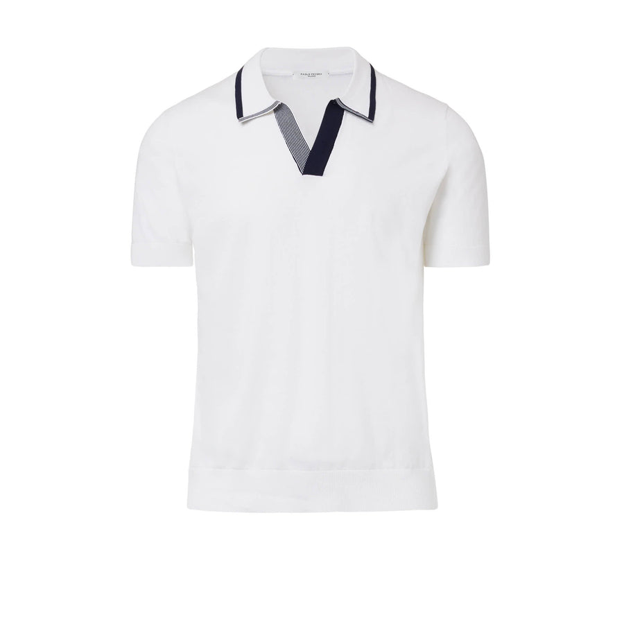 Paolo Pecora Maglia in Cotone Extrafine - Bianco Latte/Navy Offerte