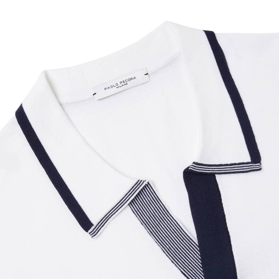 Paolo Pecora Maglia in Cotone Extrafine - Bianco Latte/Navy Offerte