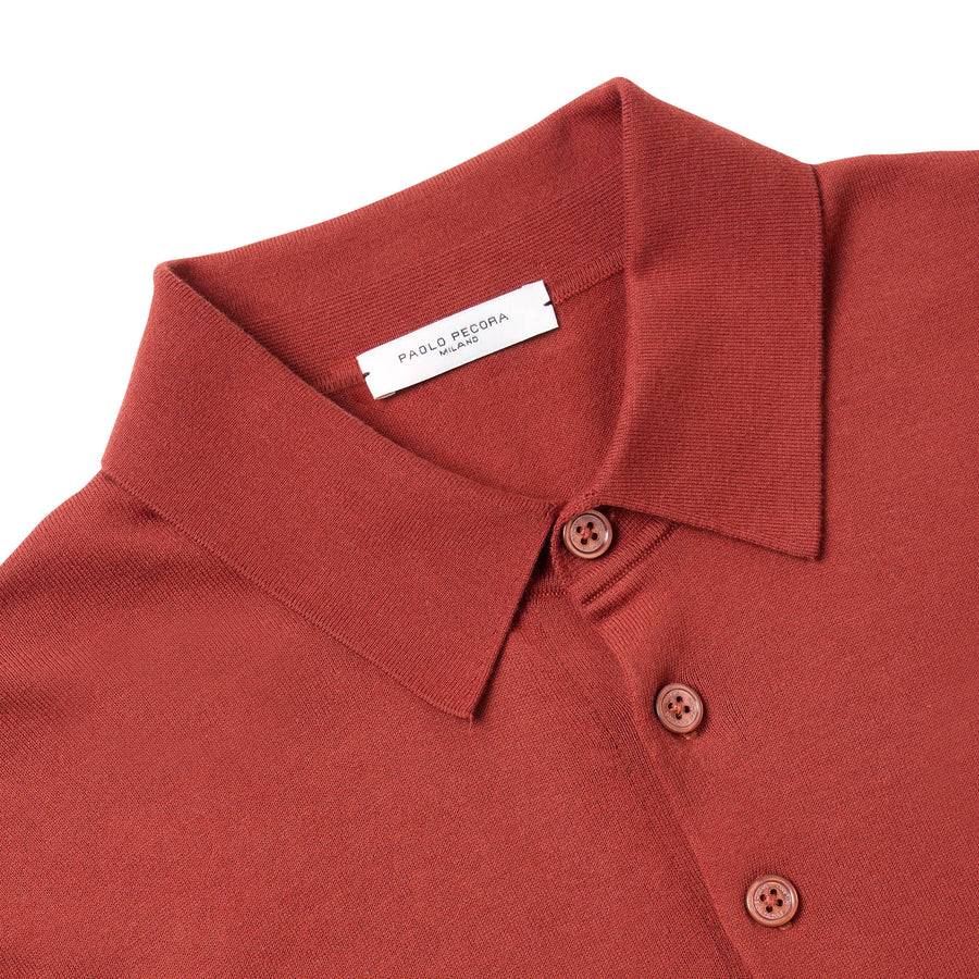 Paolo Pecora Polo Manica Corta in Puro Cotone Extrafine - Rosso Granata Vendita Calda