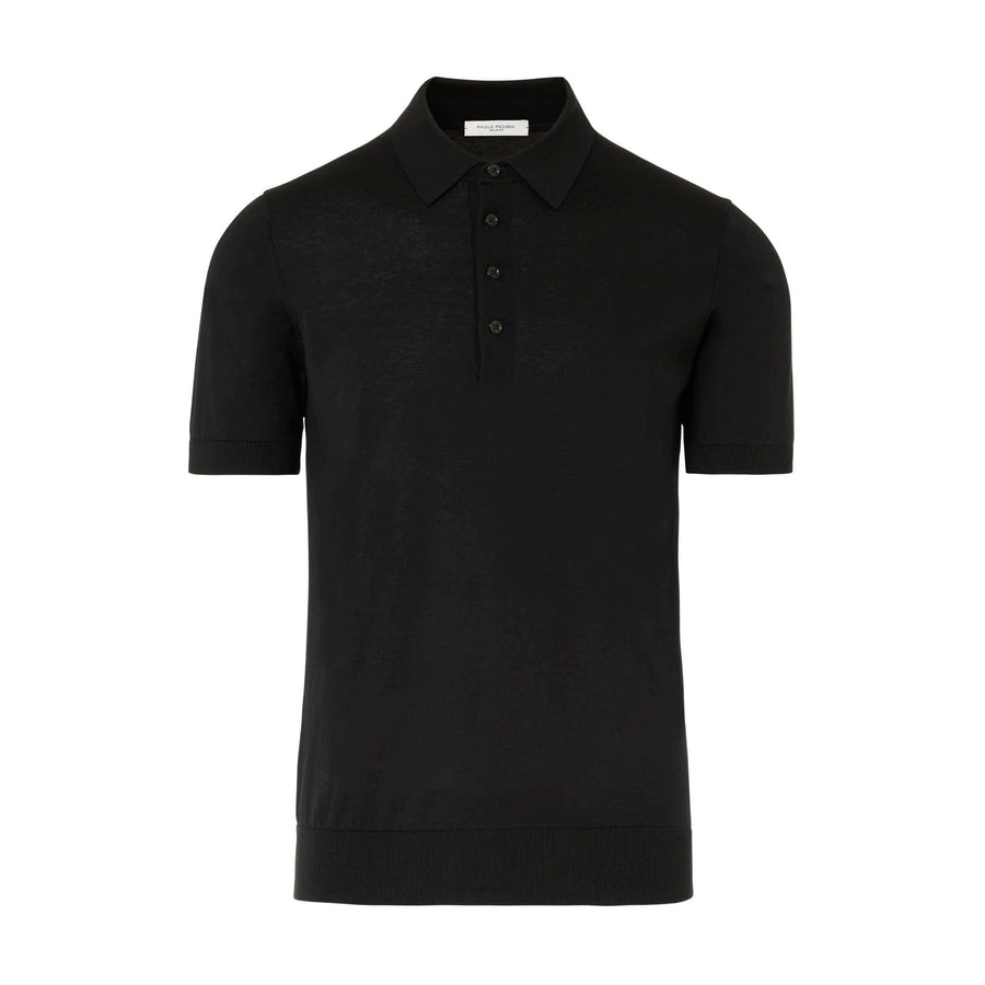 Paolo Pecora Polo in Maglia Nera di Seta Cotone Extrafine Negozio