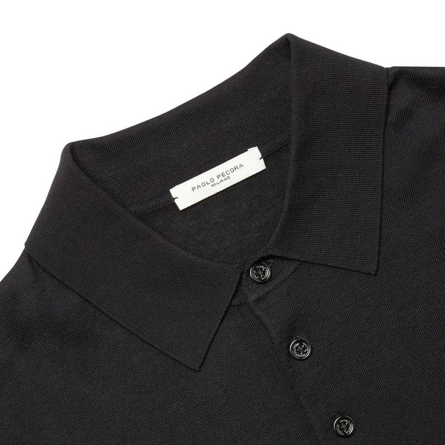 Paolo Pecora Polo in Maglia Nera di Seta Cotone Extrafine Negozio