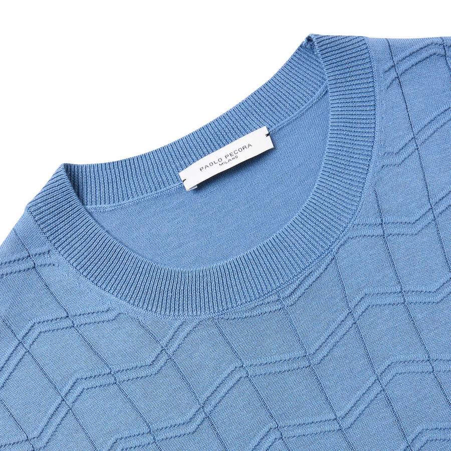 Paolo Pecora Maglia Chevron Seta Cotone- Azzurro Liquidazione