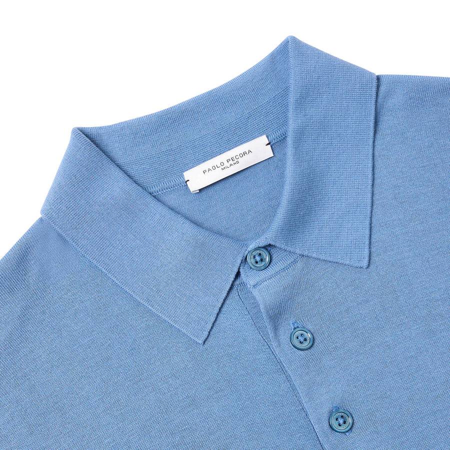 Paolo Pecora Polo Manica Corta in Seta Cotone Extrafine - Azzurro Polvere Soddisfazione Garantita