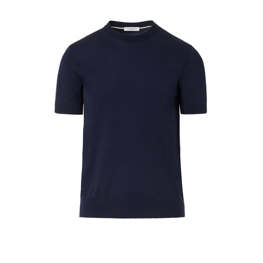 Paolo Pecora Maglia Girocollo in Puro Cotone Extrafine - Blu Navy Qualità Garantita