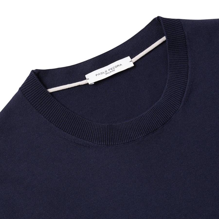 Paolo Pecora Maglia Girocollo in Puro Cotone Extrafine - Blu Navy Qualità Garantita