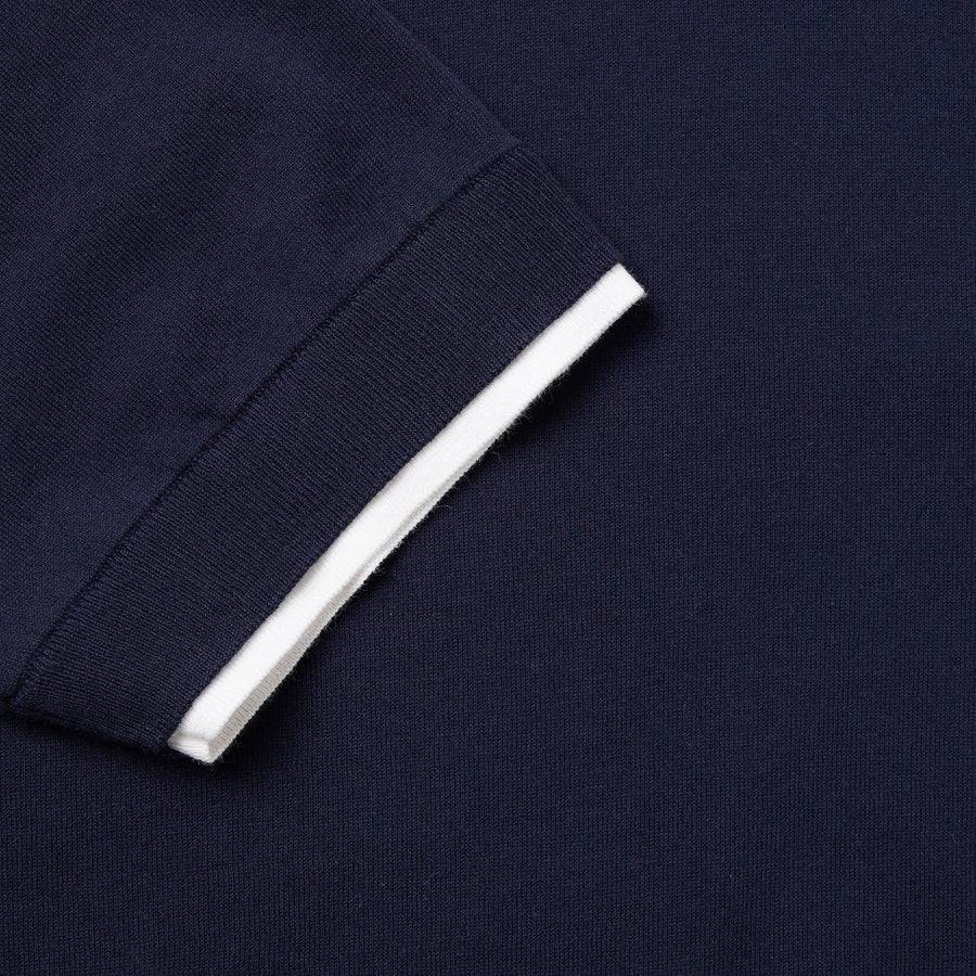 Paolo Pecora Maglia Girocollo in Puro Cotone Extrafine - Blu Navy con Dettagli Bianchi Negozi Online
