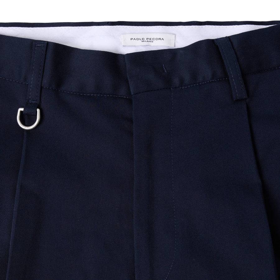 Paolo Pecora Chino Sartoriale in Gabardina di Cotone - Blu Navy Sconti VIP