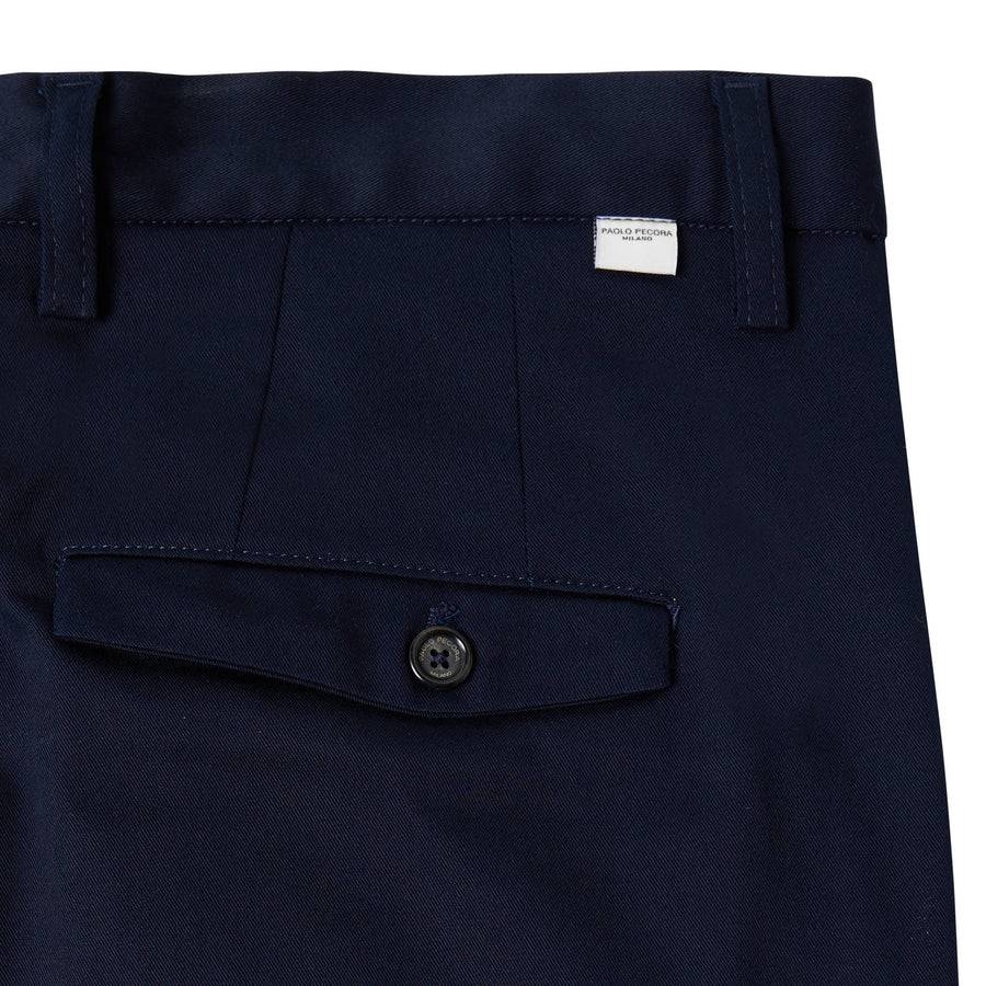 Paolo Pecora Chino Sartoriale in Gabardina di Cotone - Blu Navy Sconti VIP