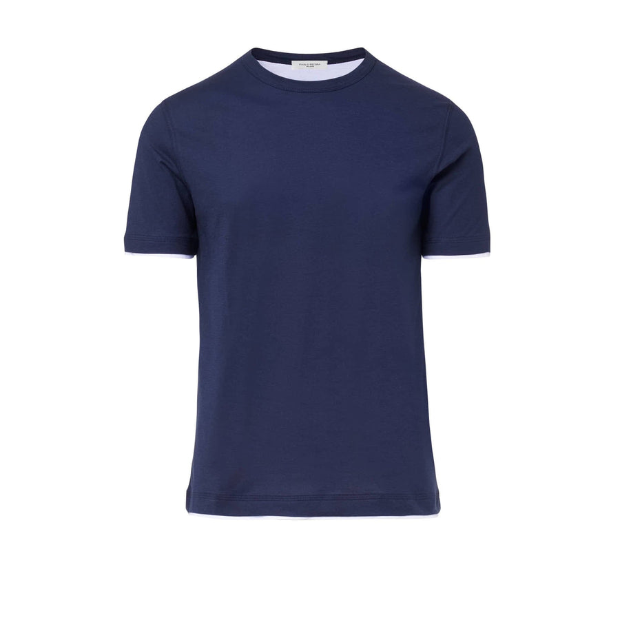 Paolo Pecora T-Shirt in Jersey e Contrasti - Blu Navy Fino Al -60%