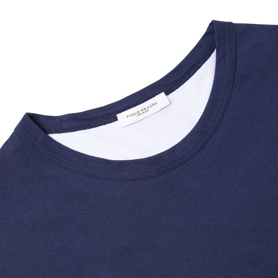 Paolo Pecora T-Shirt in Jersey e Contrasti - Blu Navy Fino Al -60%