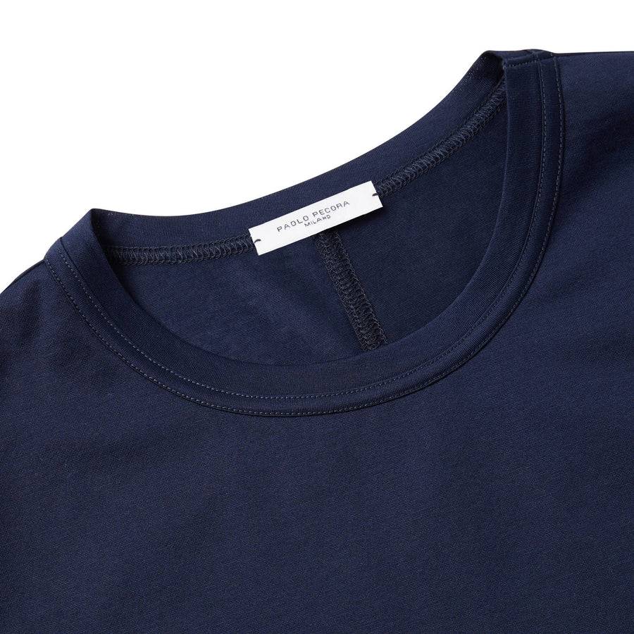 Paolo Pecora T-Shirt in Jersey Lucido - Blu Navy Shopping Online
