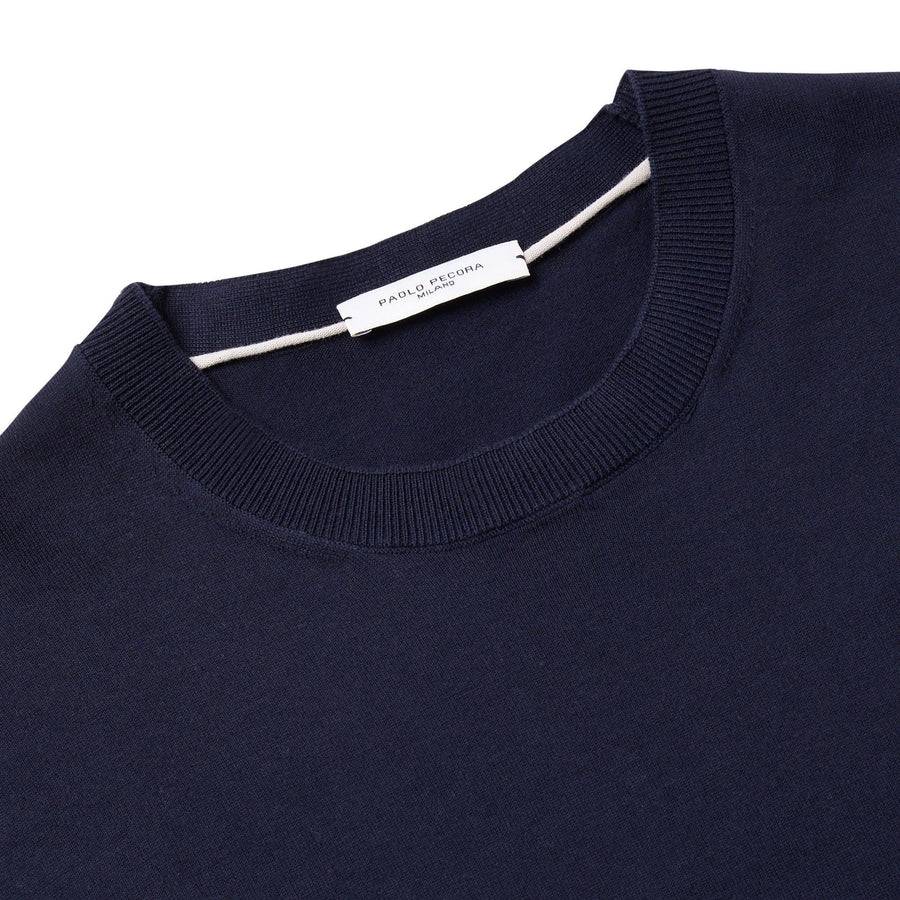 Paolo Pecora Maglia Manica Lunga in Puro Cotone Extrafine - Blu Sottocosto