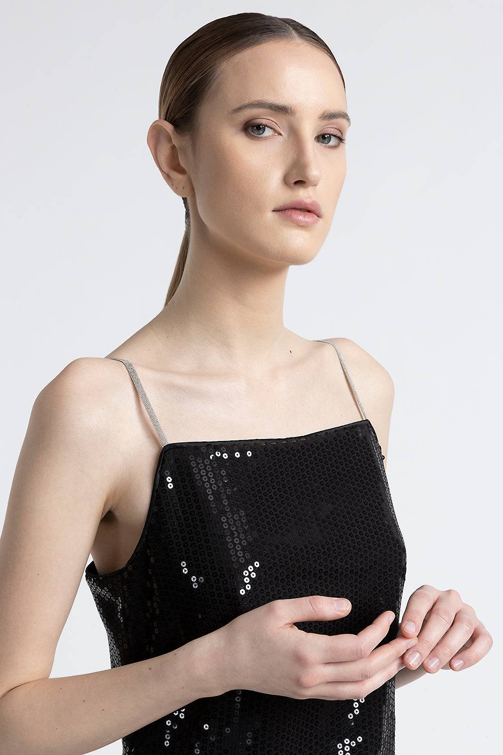 Peserico Abito midi in twill di viscosa con paillettes Offerta San Valentino