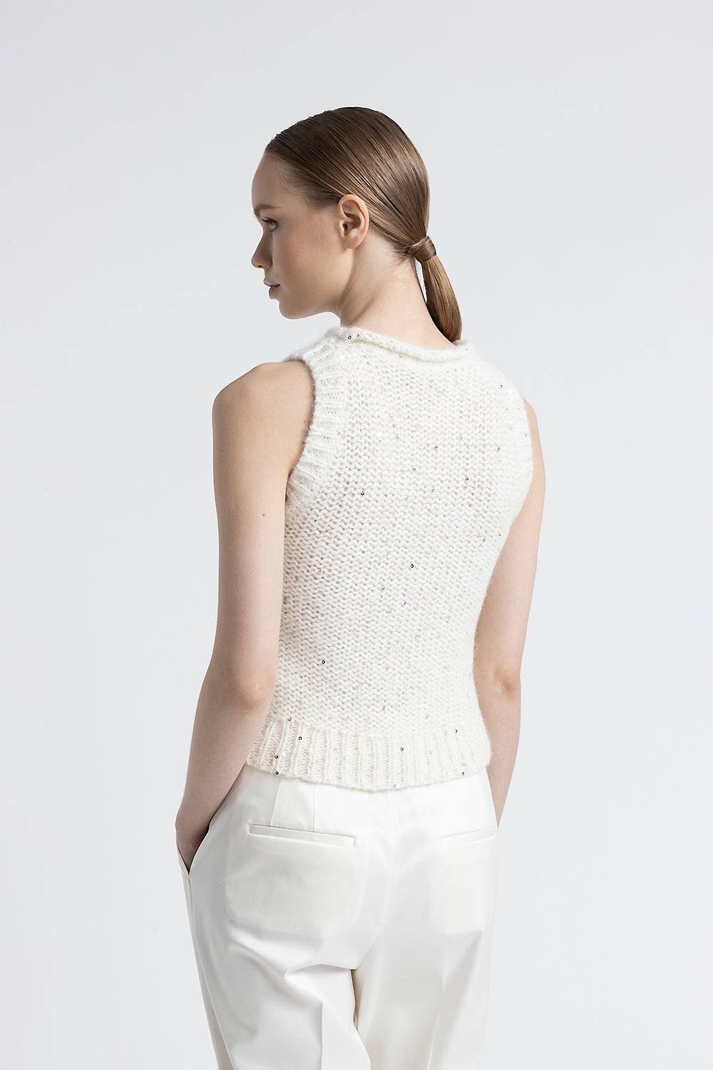 Peserico Top in muliné di lana d'alpaca e paillettes Liquidazione