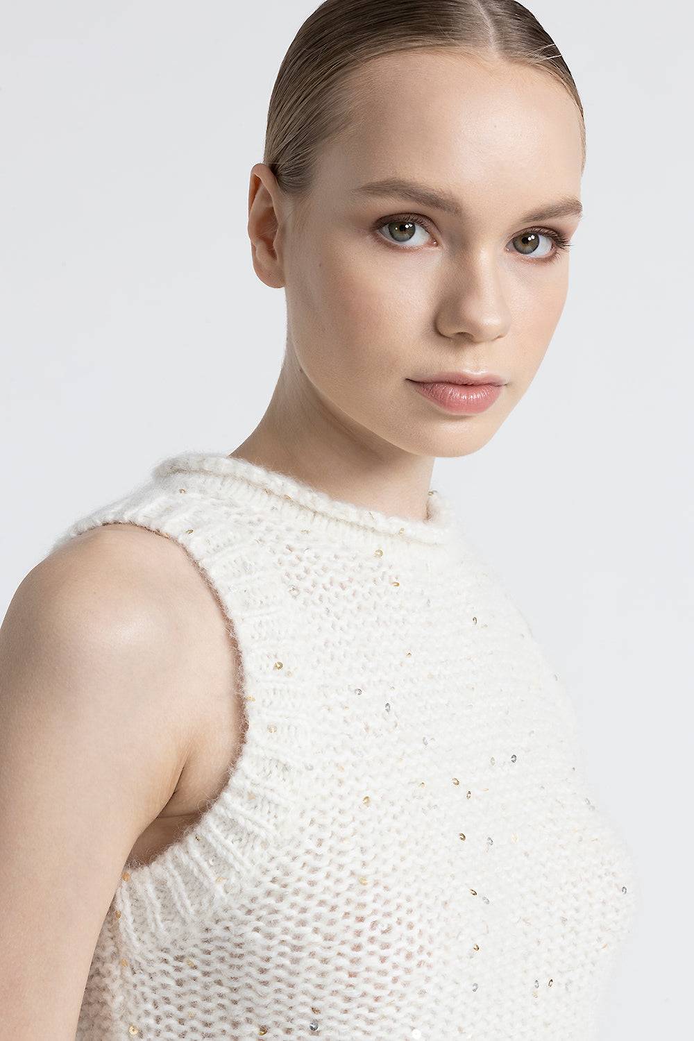 Peserico Top in muliné di lana d'alpaca e paillettes Liquidazione