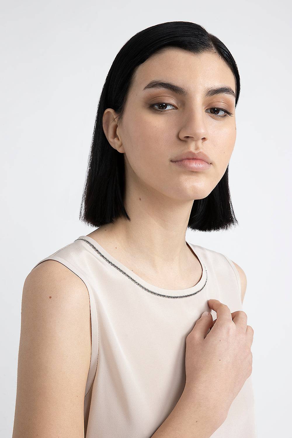 Peserico Top in crepe de chine di seta stretch con Punto Luce Ritorno libero