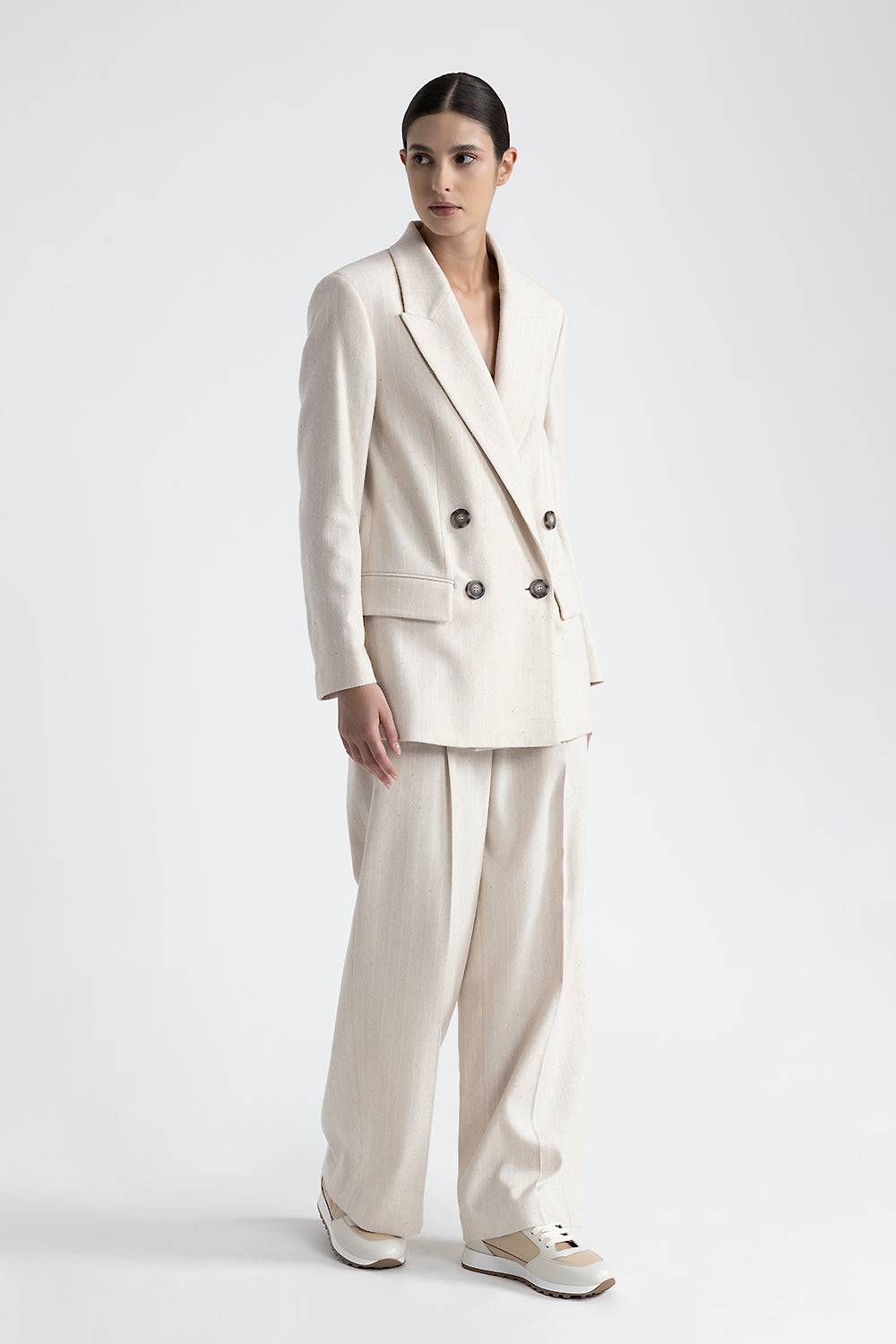 Peserico Blazer doppiopetto in flanella gessata di lana e viscosa Super sconto