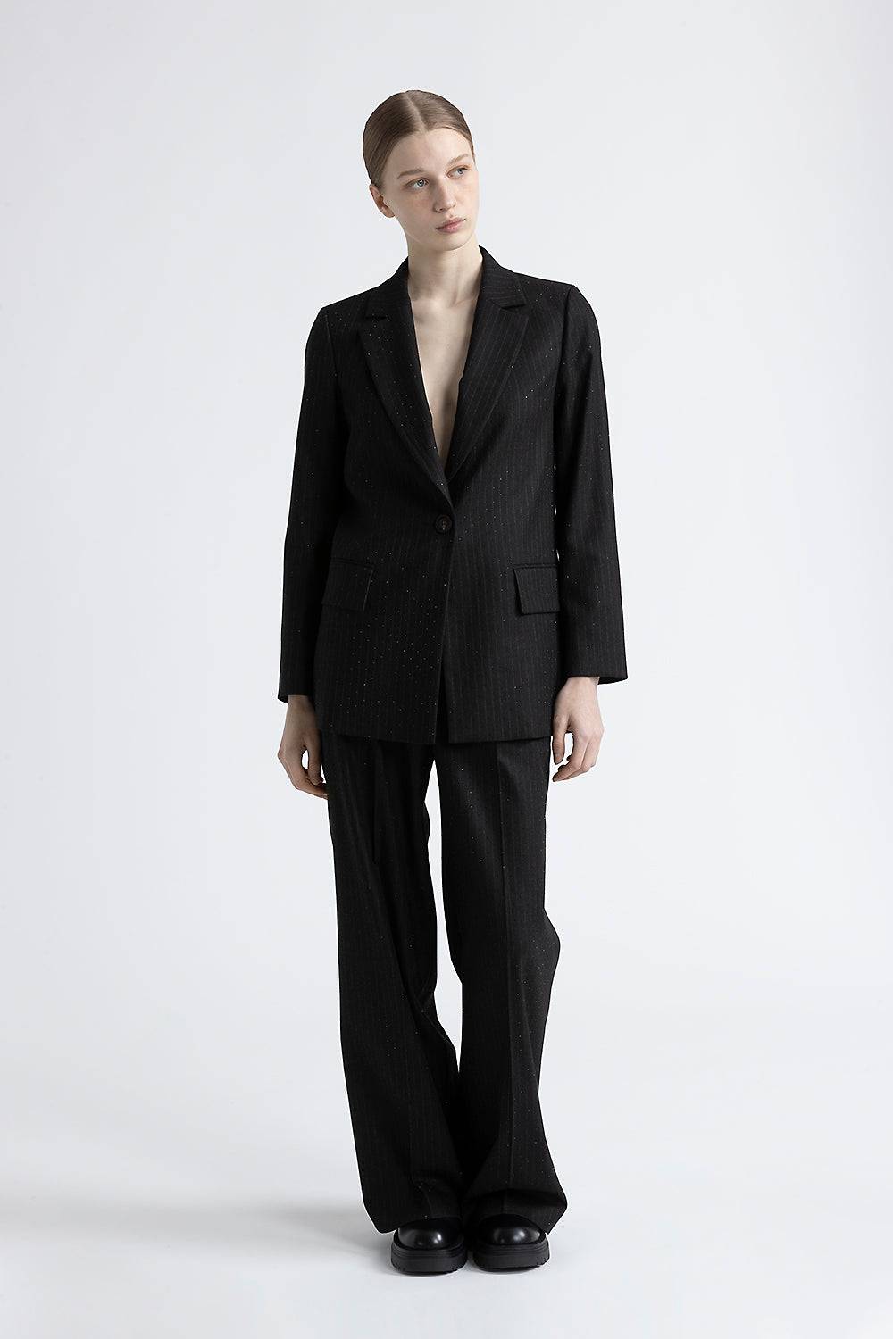 Peserico Blazer monopetto in flanella gessata di viscosa con strass Duty-free