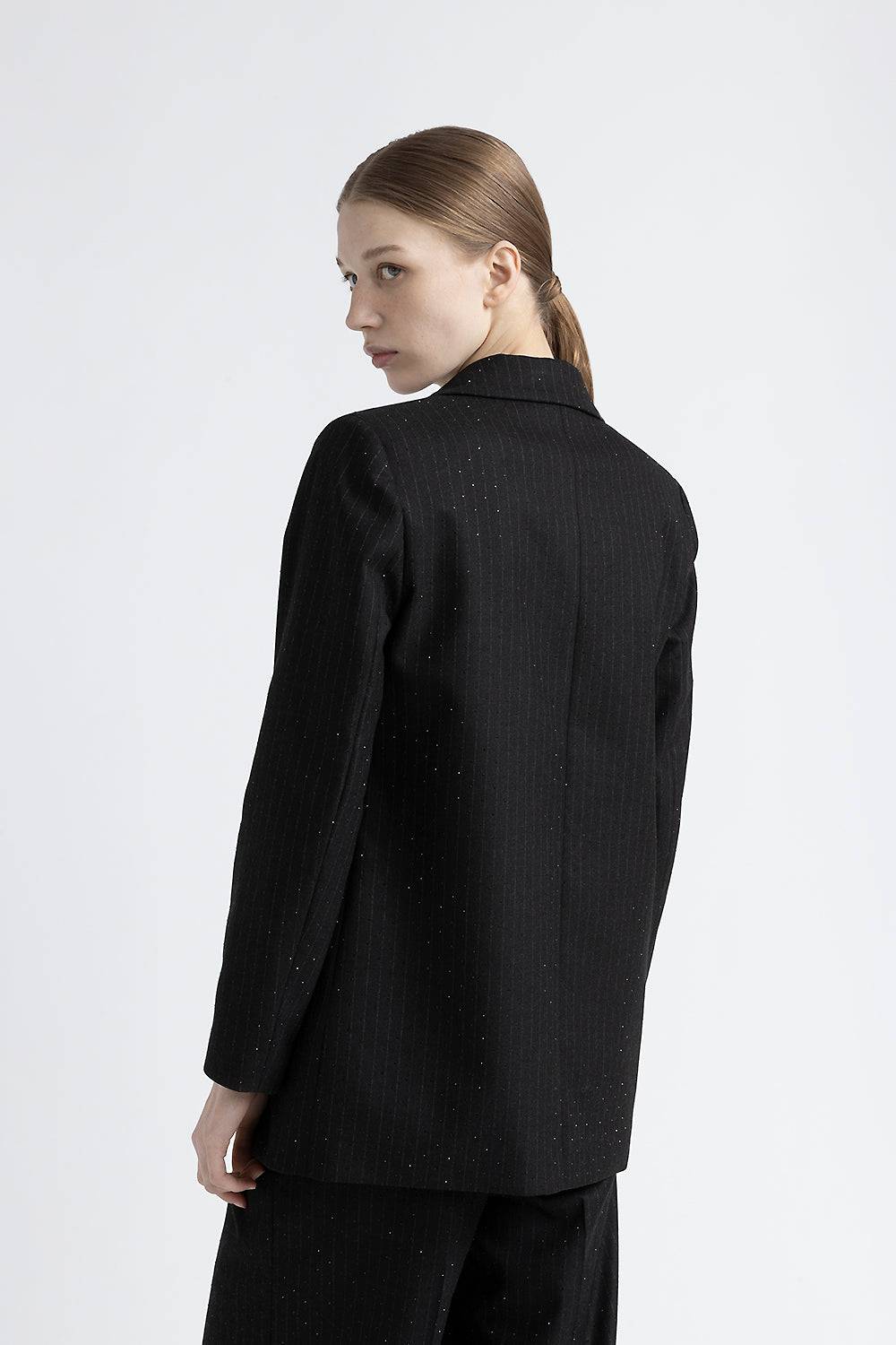 Peserico Blazer monopetto in flanella gessata di viscosa con strass Duty-free