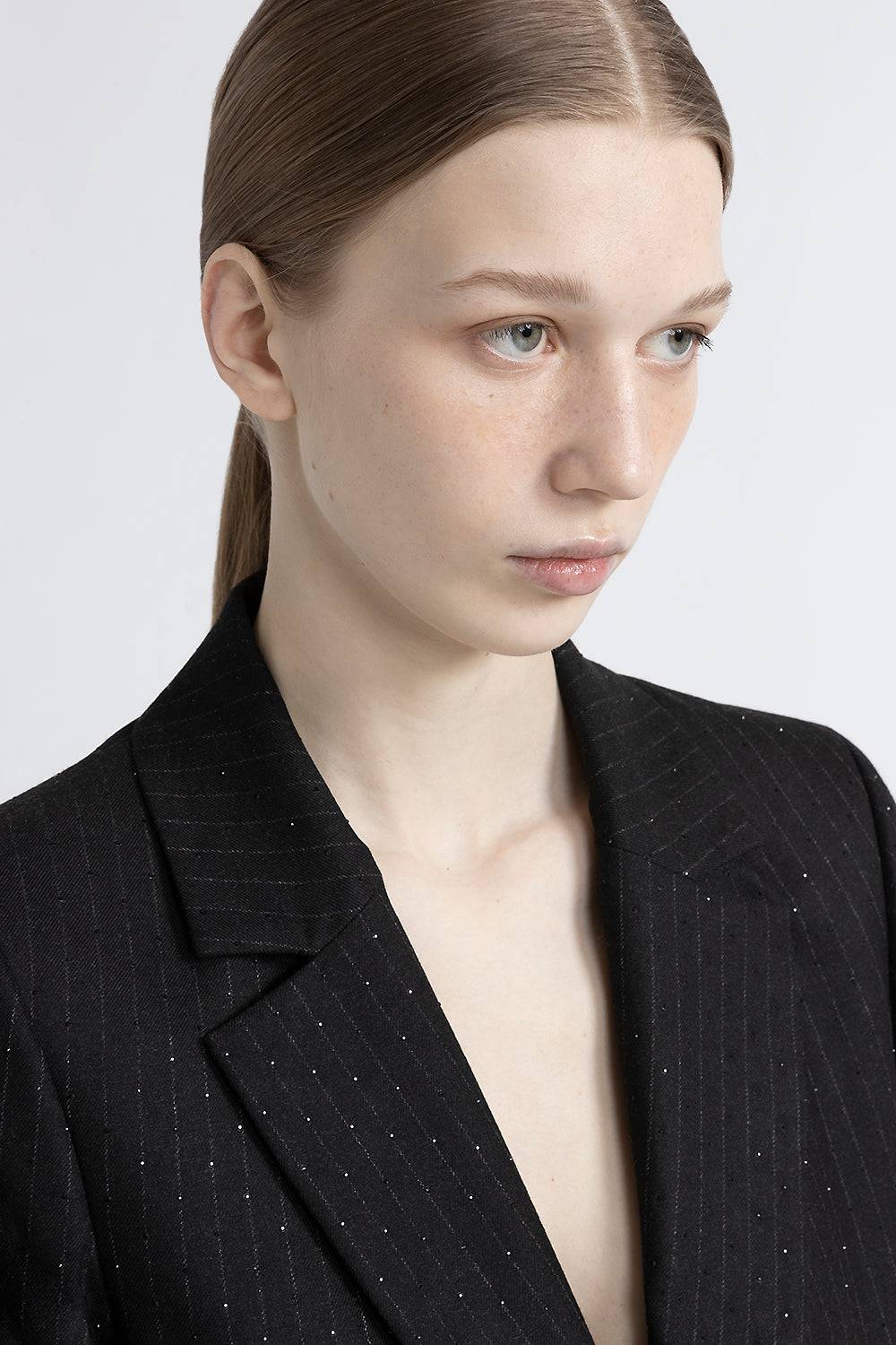 Peserico Blazer monopetto in flanella gessata di viscosa con strass Duty-free