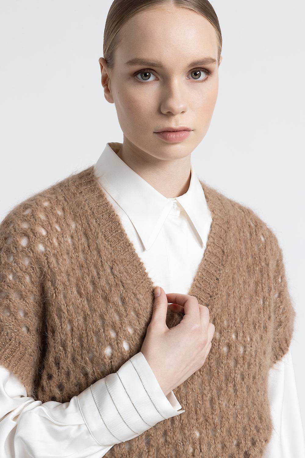 Peserico Gilet scollo a V in alpaca, mohair e lurex In Linea