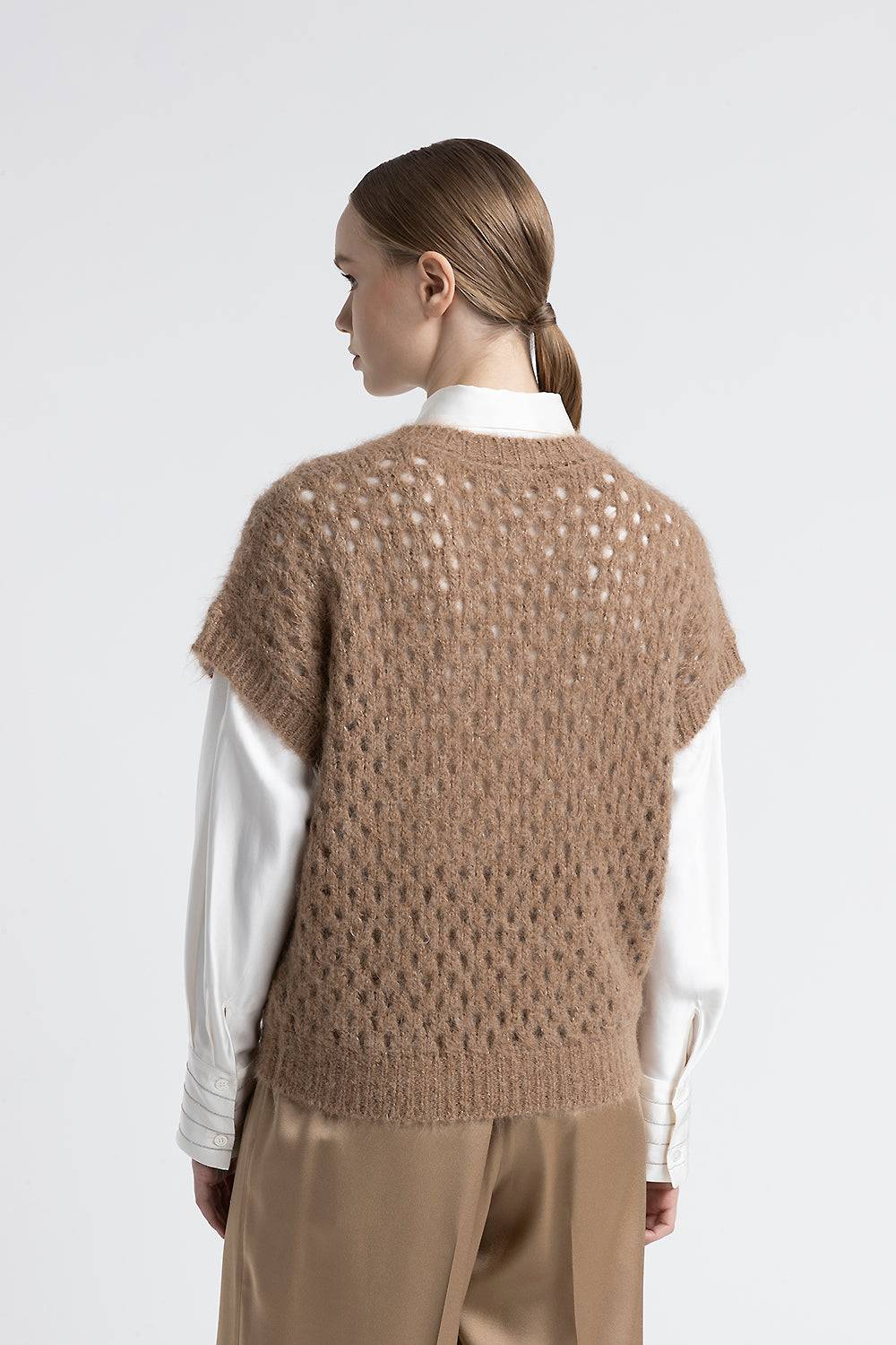 Peserico Gilet scollo a V in alpaca, mohair e lurex In Linea