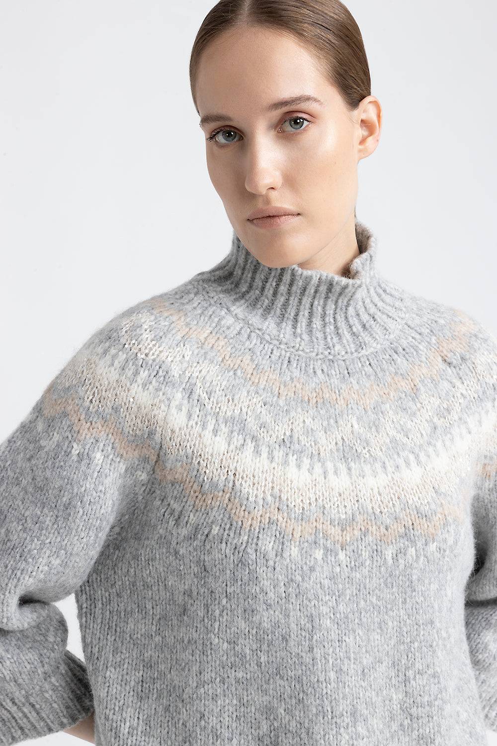 Peserico Maglia collo alto jacquard in alpaca, lana e micropaillettes Promozione