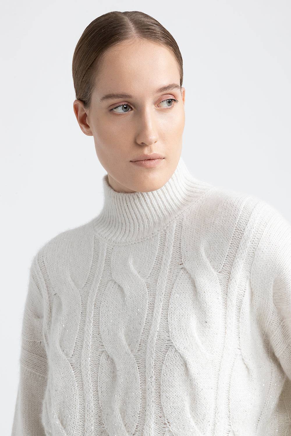 Peserico Maglia a coste e trecce in lana, seta, cashmere Consegna Veloce