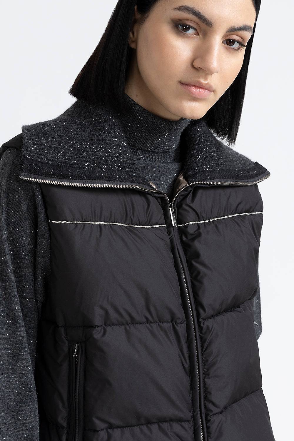 Peserico Piumino d'oca senza maniche con collo in tricot Shopping Online