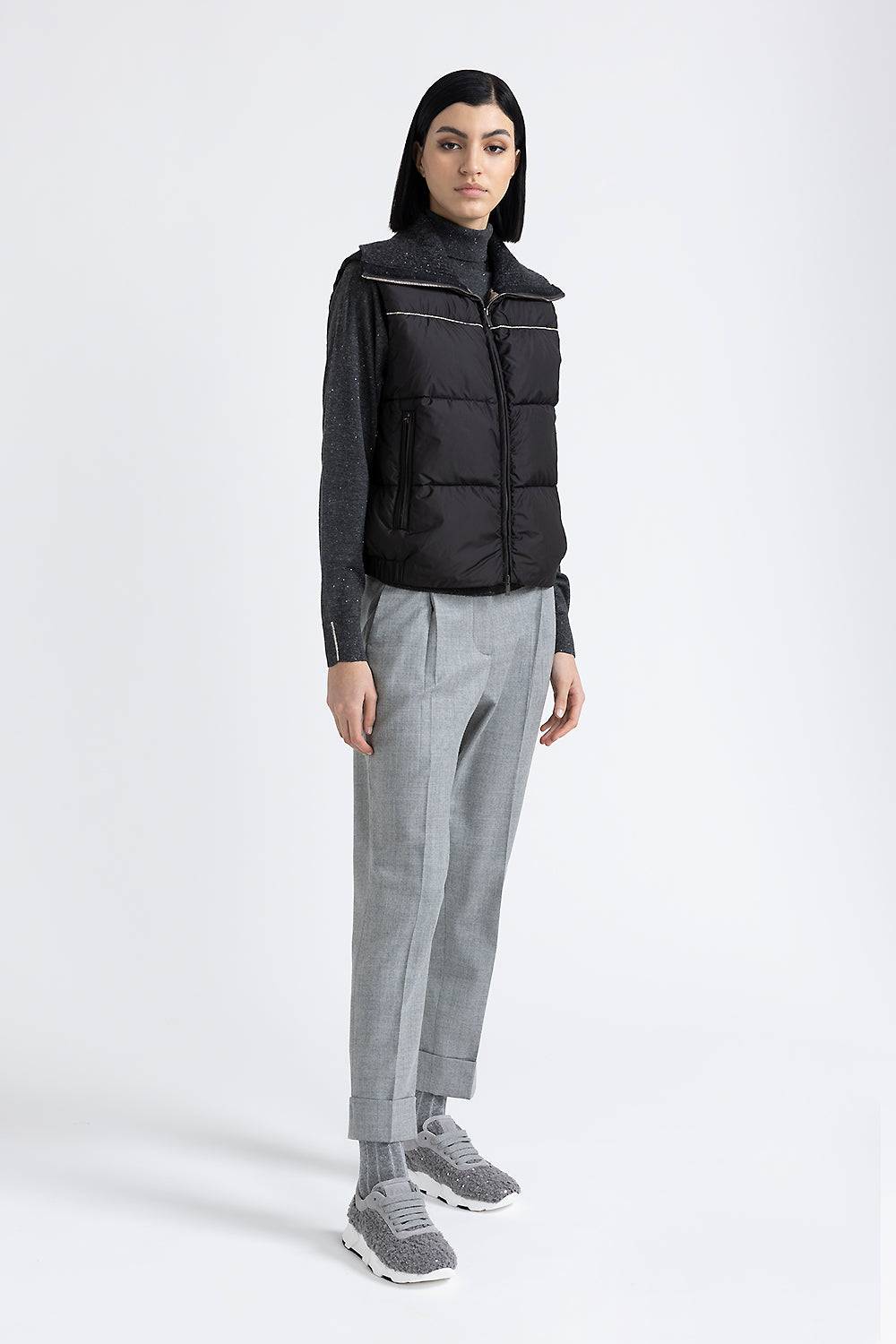 Peserico Piumino d'oca senza maniche con collo in tricot Shopping Online